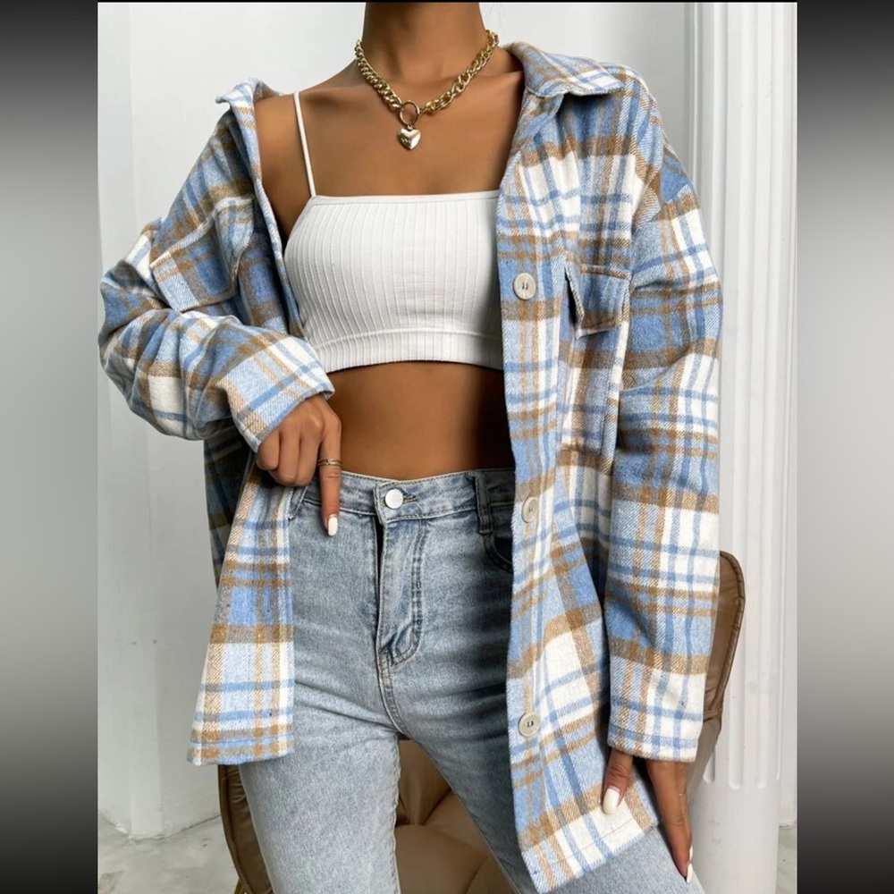Plaid flap overcoat